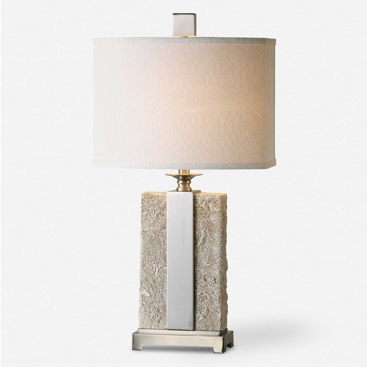 Stone and Brushed Nickel Table Lamp - 29" - Off-White