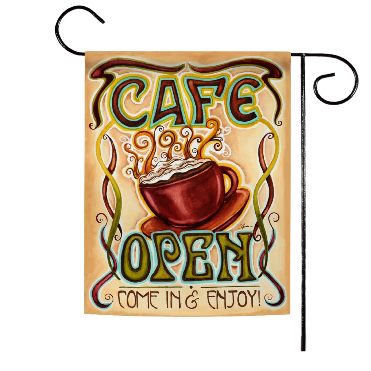 "Cafe Open Come In and Enjoy" Outdoor Garden Flag 18” x 12.5”