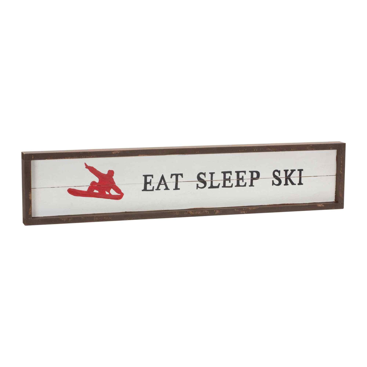 "Eat Sleep Ski" Framed Wall Sign - 23" - White